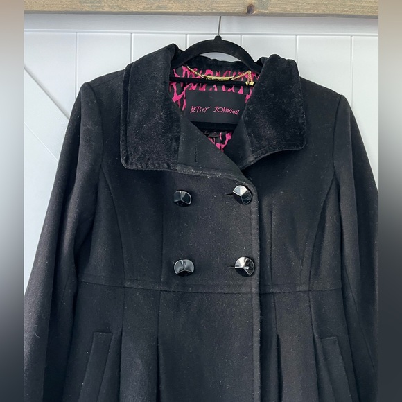 BETSEY JOHNSON Black Wool Pea Coat - Size 8 - Picture 4 of 12